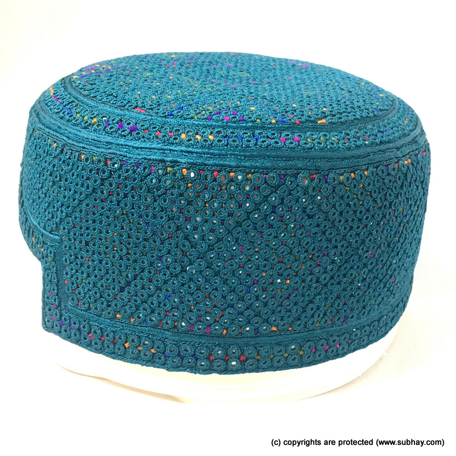 Sea Green / Ferozi Multi Color Saeedabad Yaqoobi Cap or Topi MKC-823